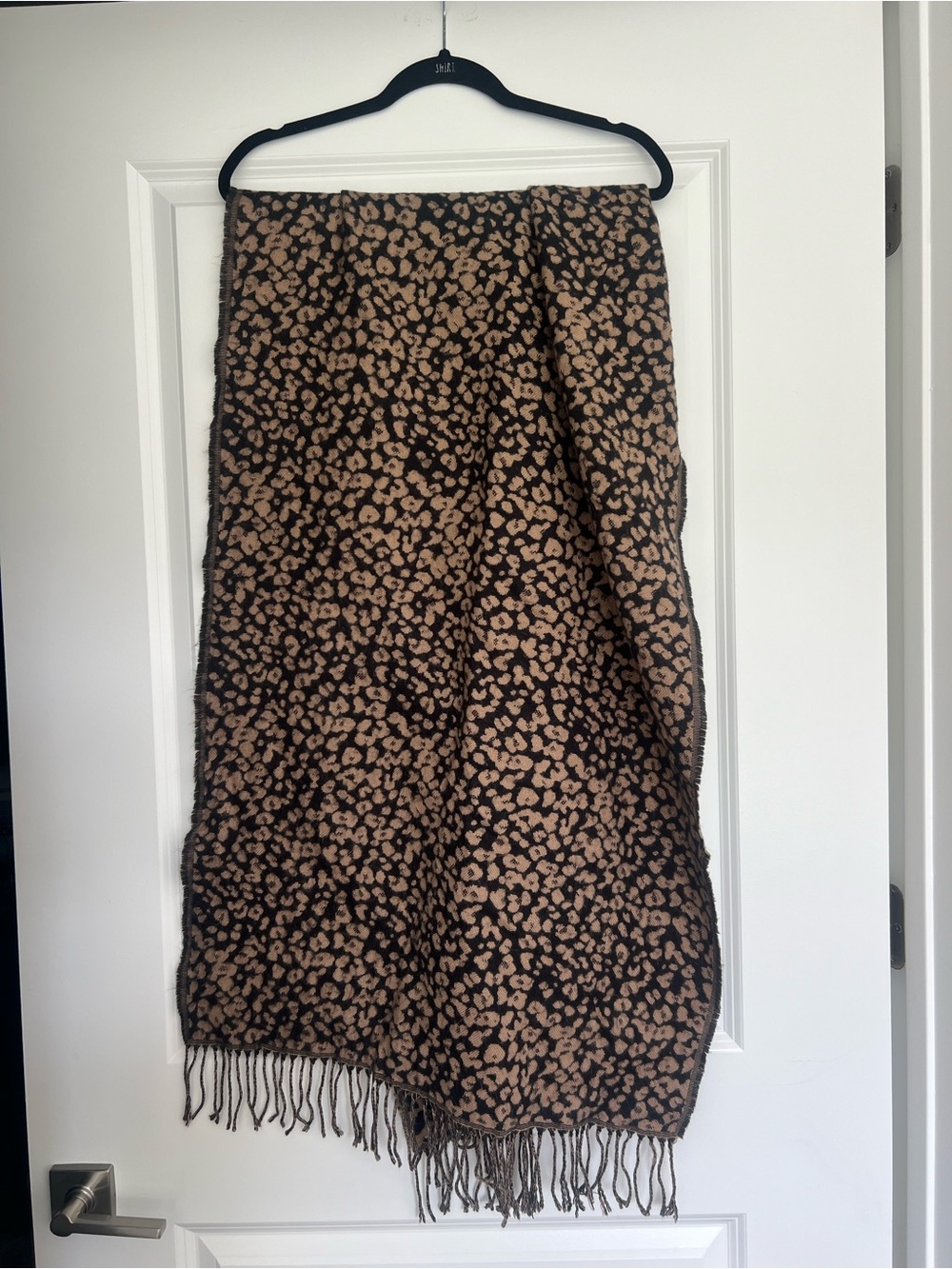 Banana Republic Black and Tan Leopard Print Fringe Scarf Wrap
